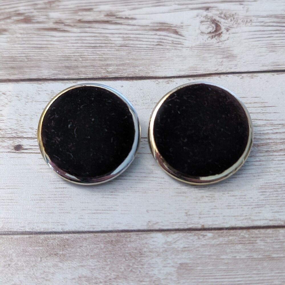 Vintage Clip On Earrings - Black Fabric with Gold Tone Halo 1 & 3/8"